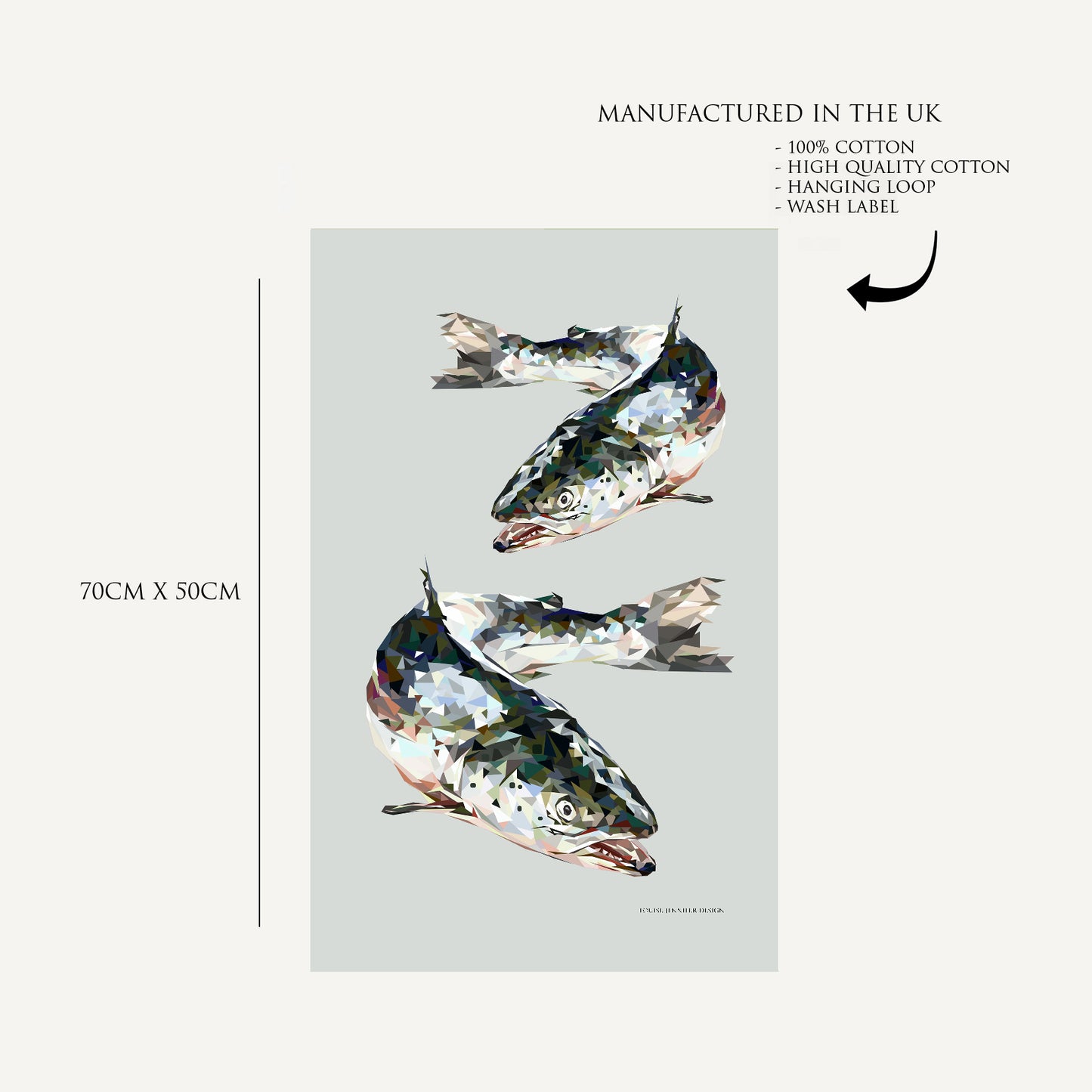 Atlantic salmon tea towel | 100% cotton | Scottish | Wildlife illustration