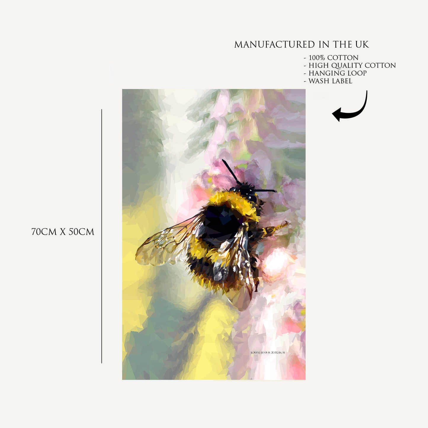 Buff-tailed bumblebee tea towel | 100% cotton | British gardens | Wildlife illustration