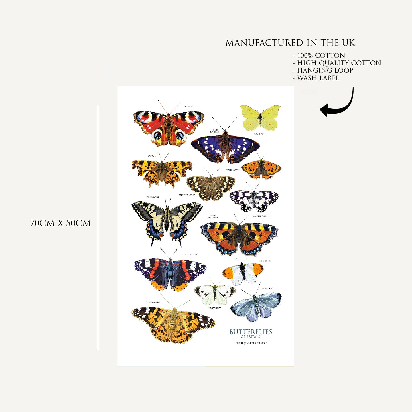 Butterflies of Britain tea towel | 100% cotton | British wildlife | Butterfly design