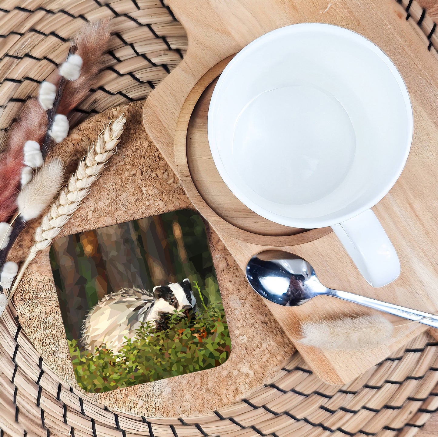 Badger drinks coaster | Geometric illustration | British animals