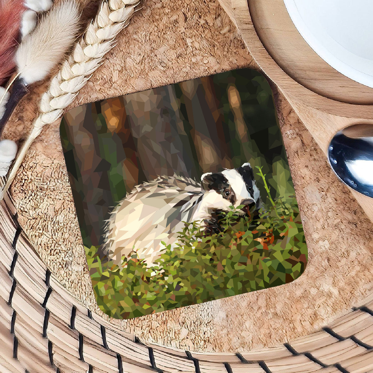 Badger drinks coaster | Geometric illustration | British animals