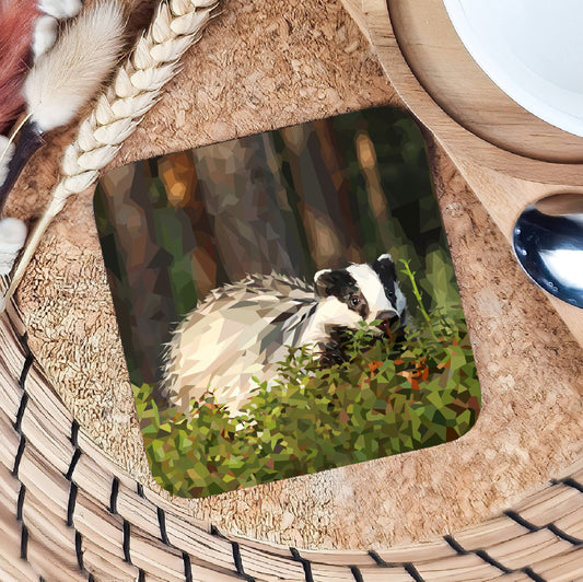 Badger drinks coaster | Geometric illustration | British animals