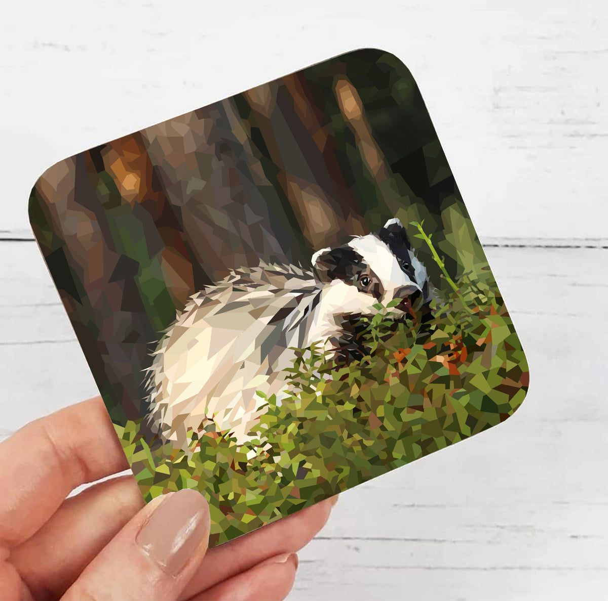 Badger drinks coaster | Geometric illustration | British animals