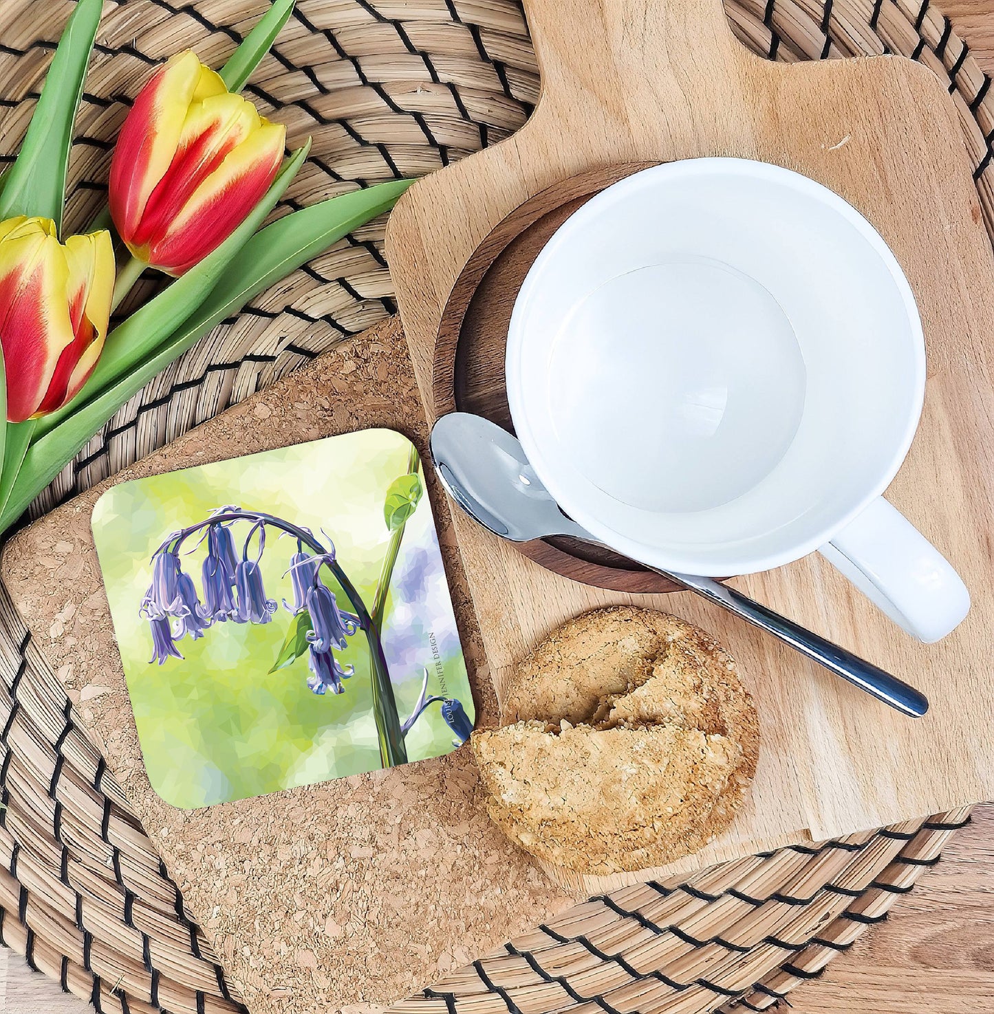 Bluebells drinks coaster | Geometric illustration | Wildflowers
