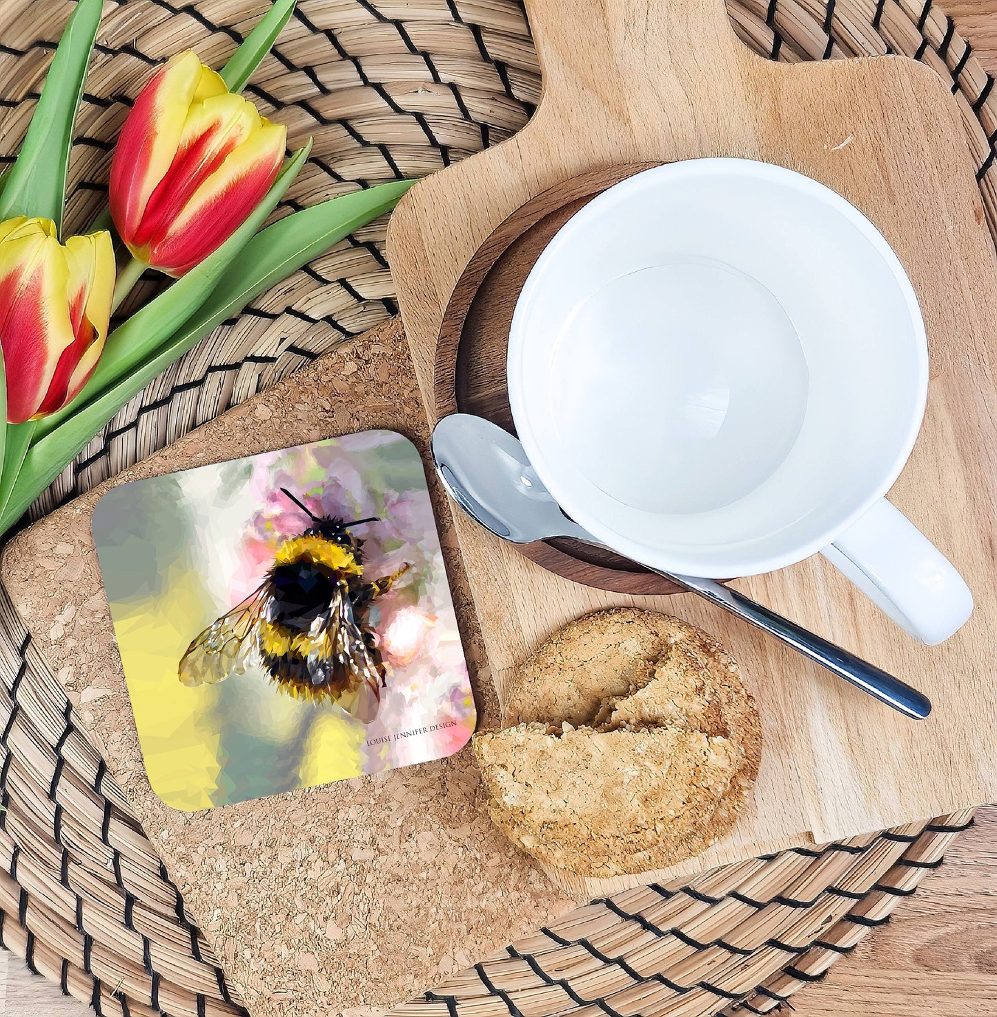 Bumblebee drinks coaster | Geometric illustration | Garden wildlife