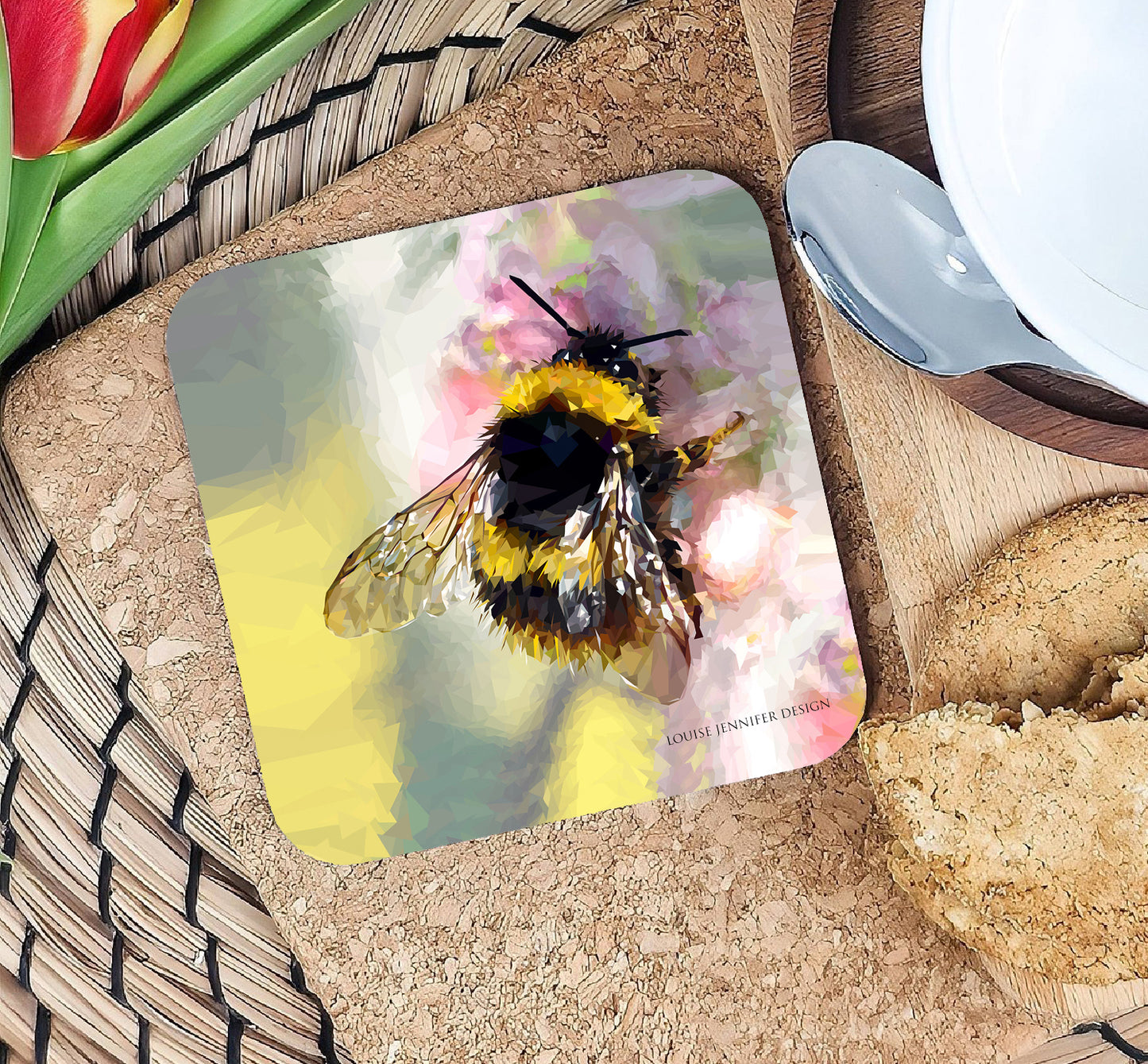 Bumblebee drinks coaster | Geometric illustration | Garden wildlife