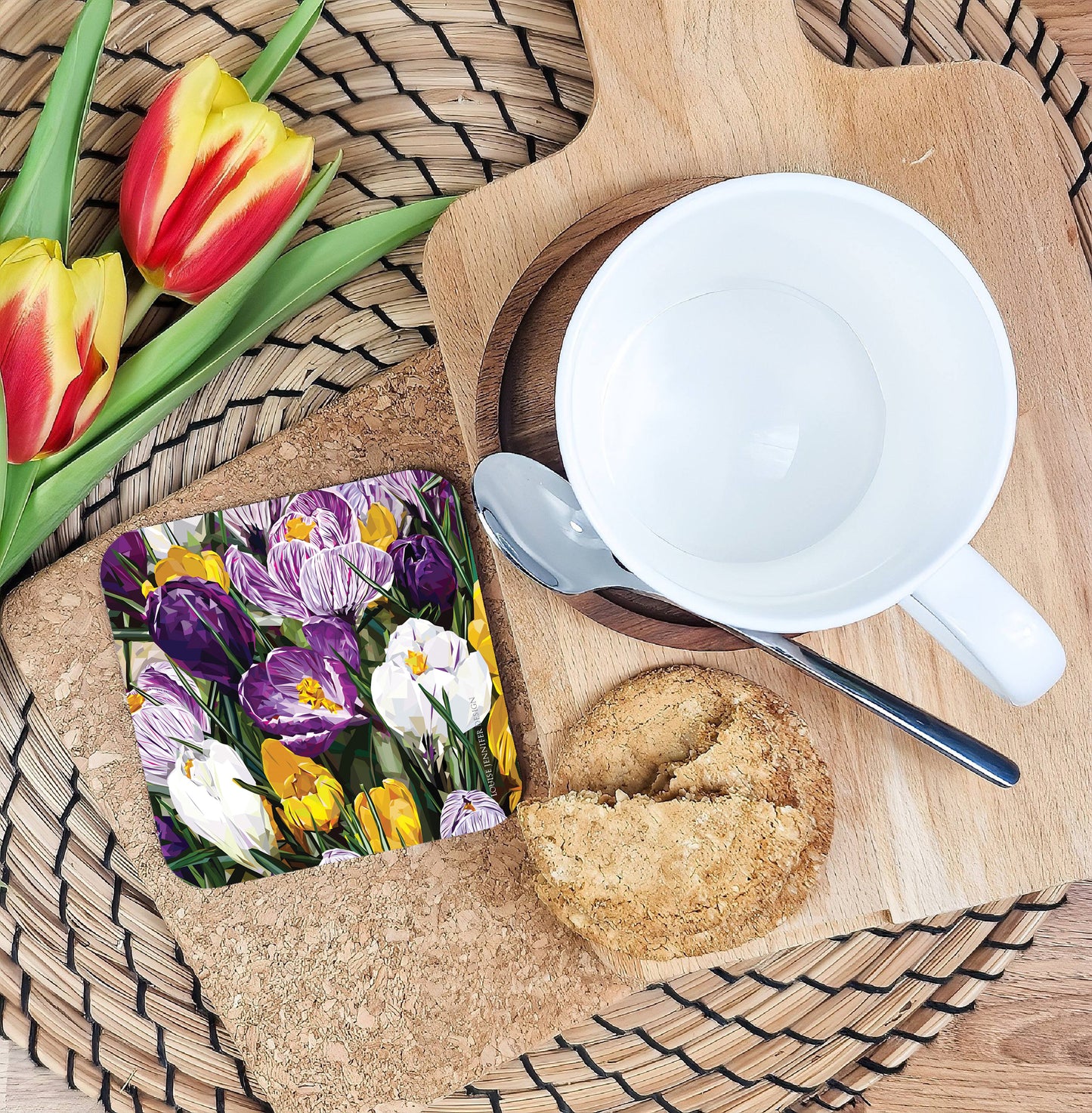 Crocus drinks coaster | Geometric illustration | Wildflowers