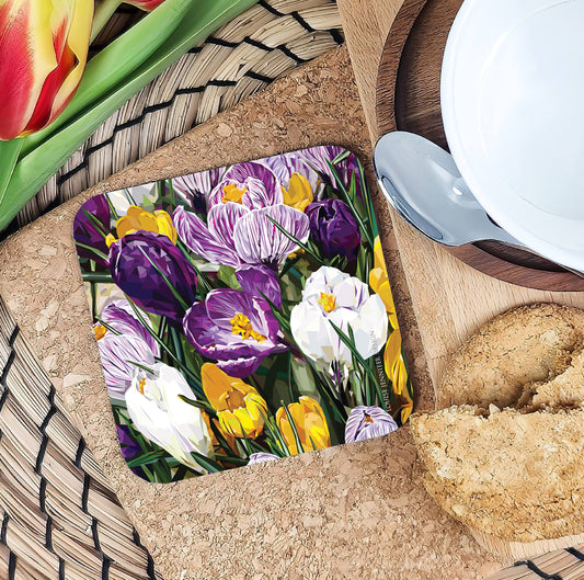 Crocus drinks coaster | Geometric illustration | Wildflowers