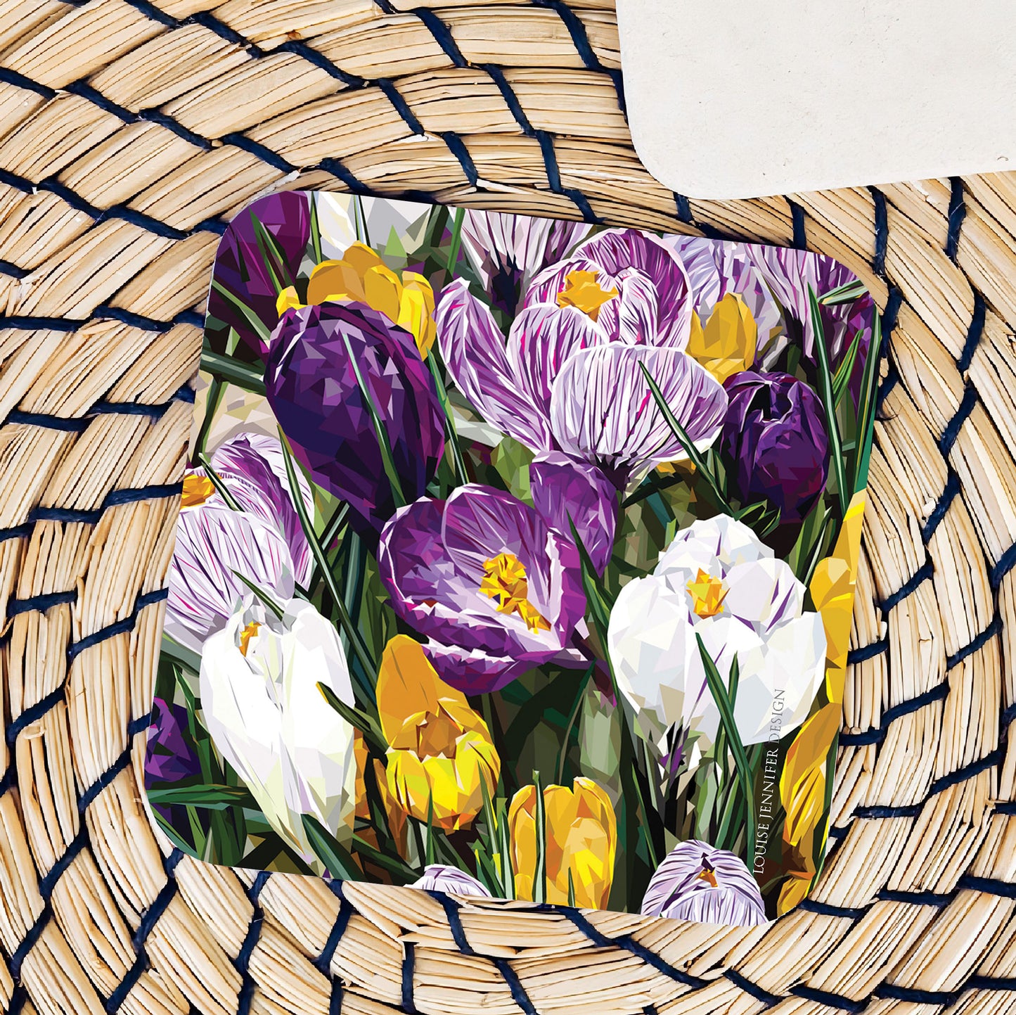Crocus drinks coaster | Geometric illustration | Wildflowers