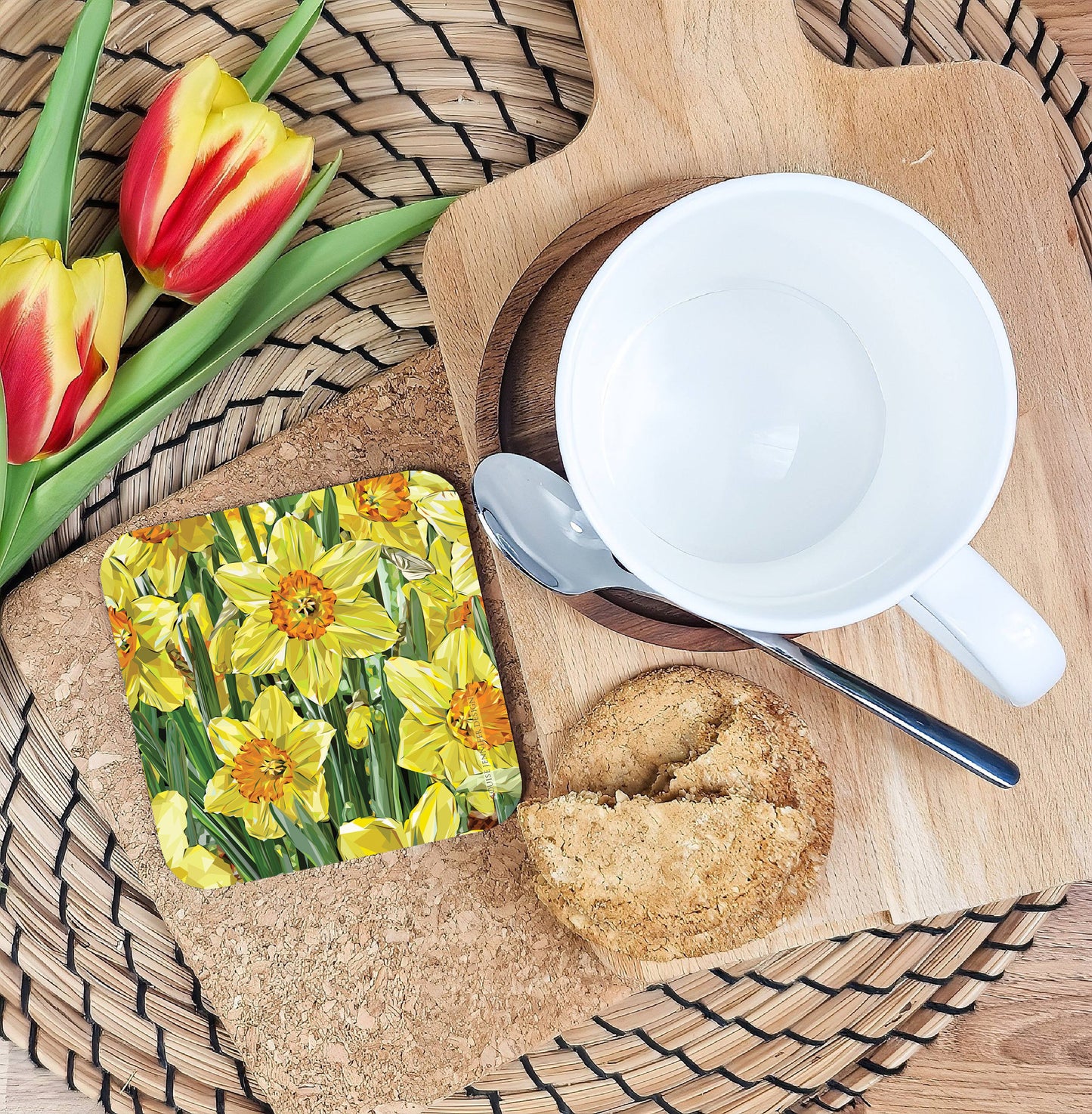 Daffodils drinks coaster | Geometric illustration | Spring flowers