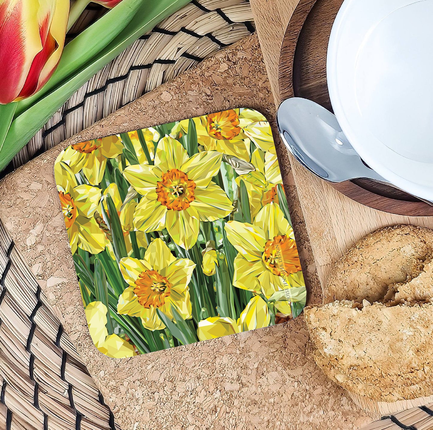 Daffodils drinks coaster | Geometric illustration | Spring flowers