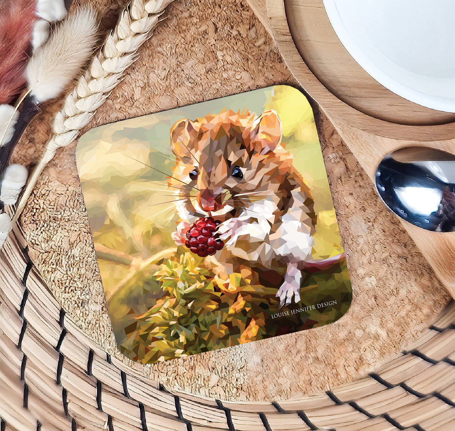 Field mouse drinks coaster | Geometric illustration | British woodlands