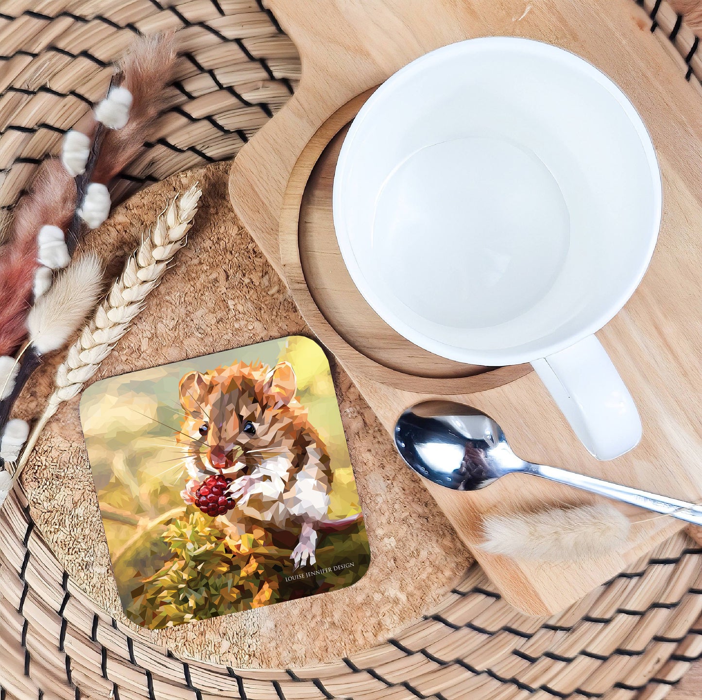 Field mouse drinks coaster | Geometric illustration | British woodlands