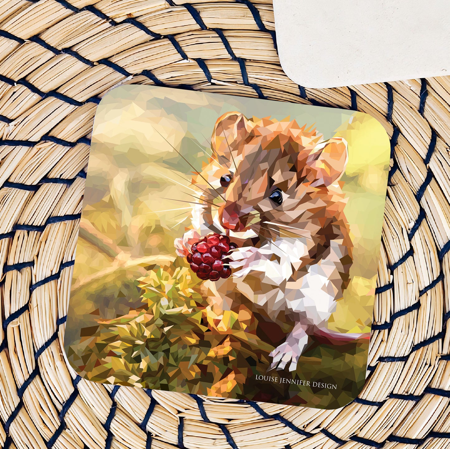 Field mouse drinks coaster | Geometric illustration | British woodlands