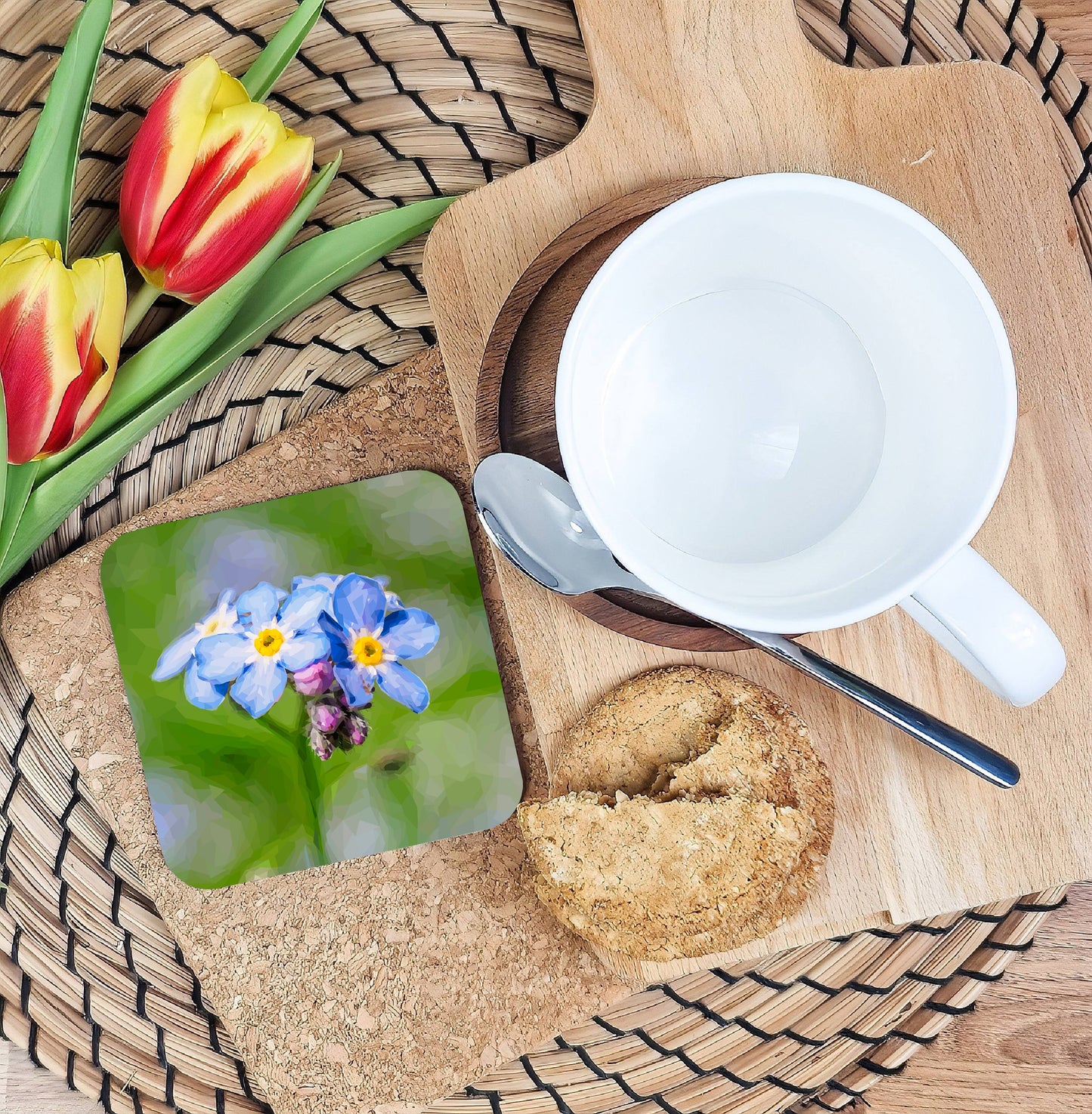 Forget-me-not drinks coaster | Geometric illustration | Wildflowers