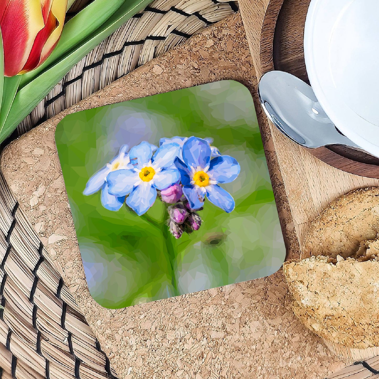 Forget-me-not drinks coaster | Geometric illustration | Wildflowers