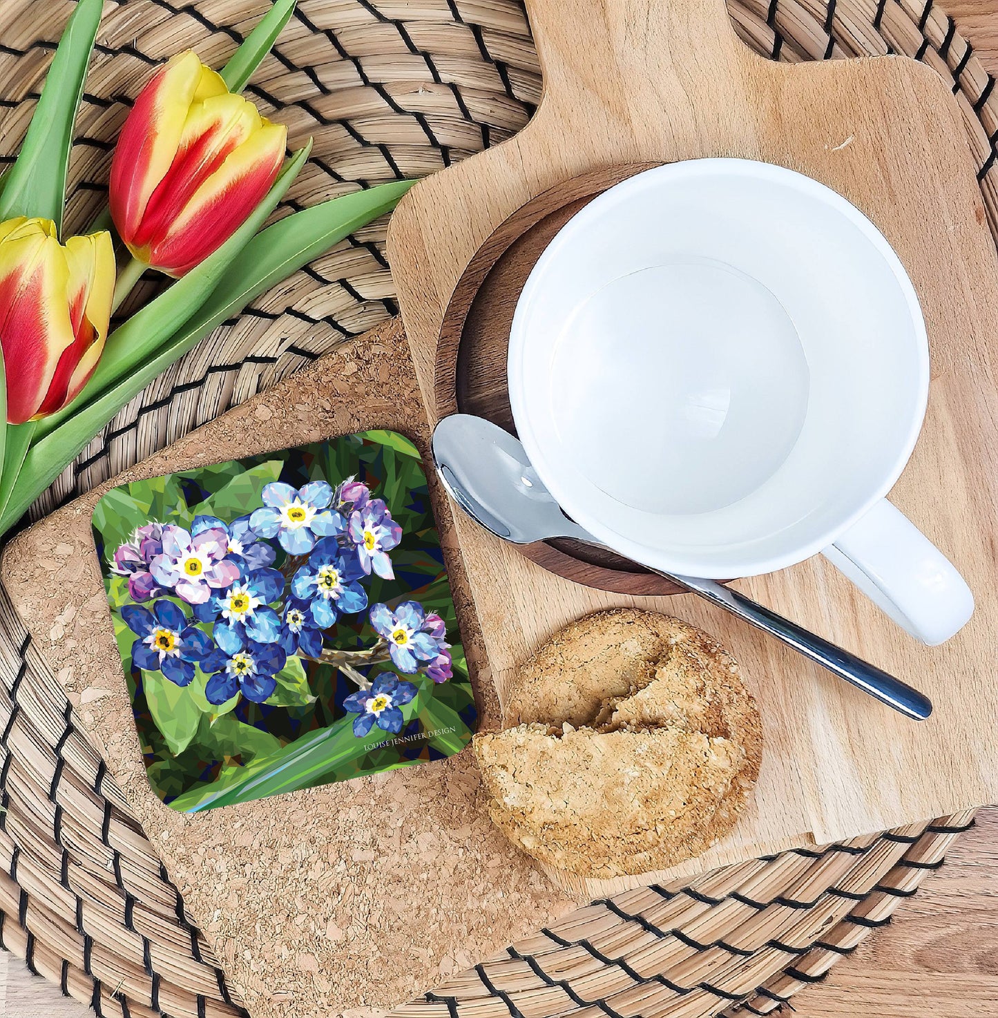 Forget-me-not drinks coaster | Geometric illustration | Wildflowers