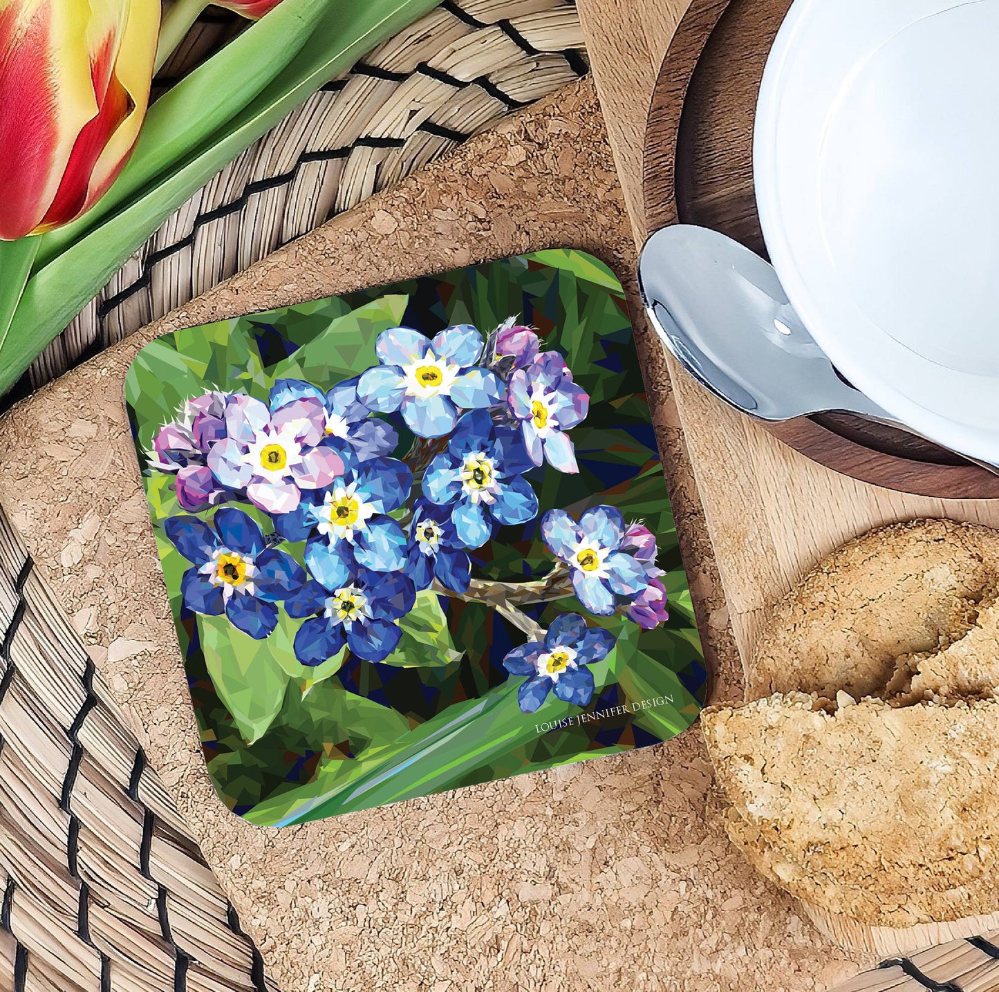 Forget-me-not drinks coaster | Geometric illustration | Wildflowers