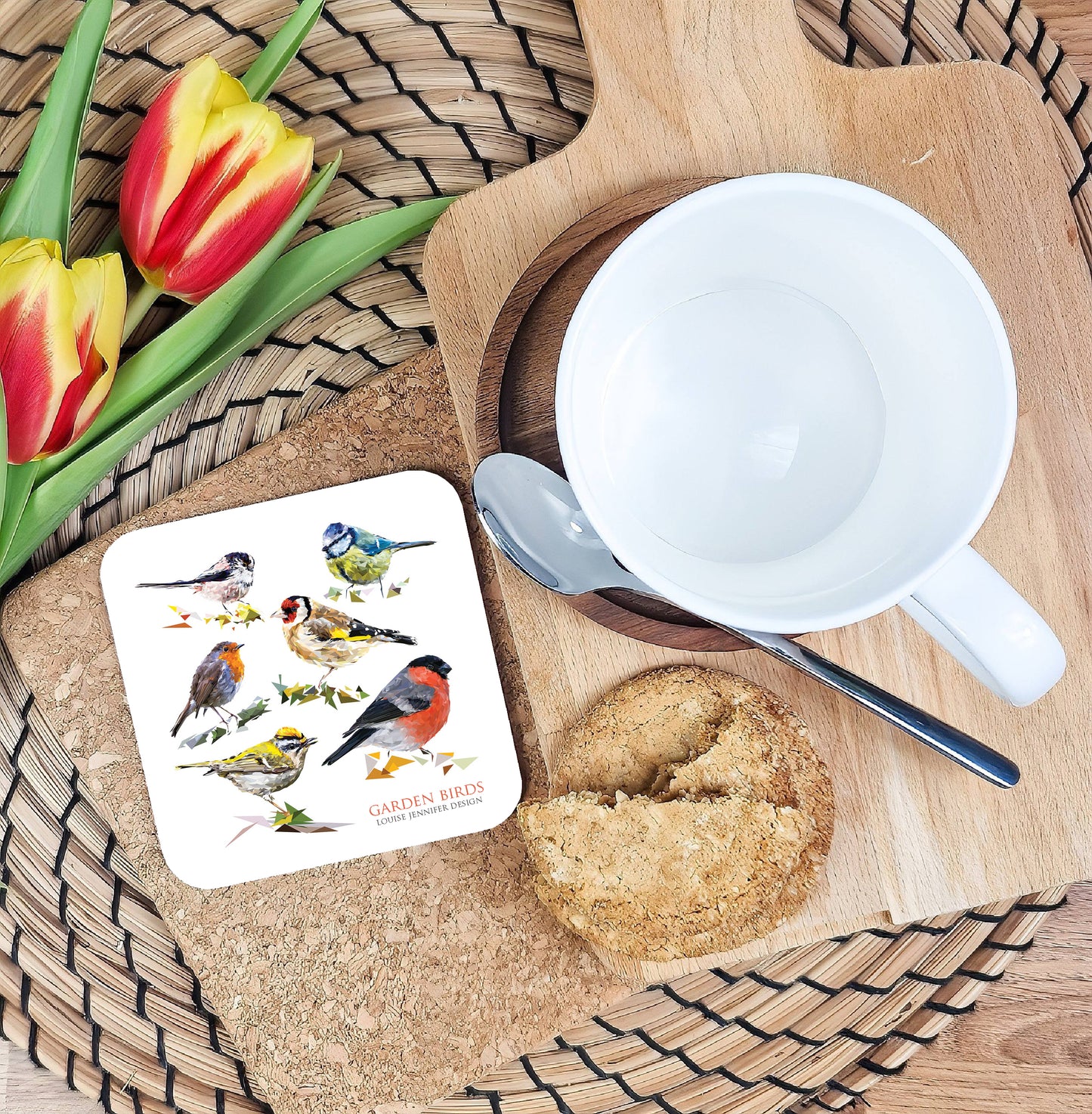 Garden birds drinks coaster | Geometric illustration | British birds