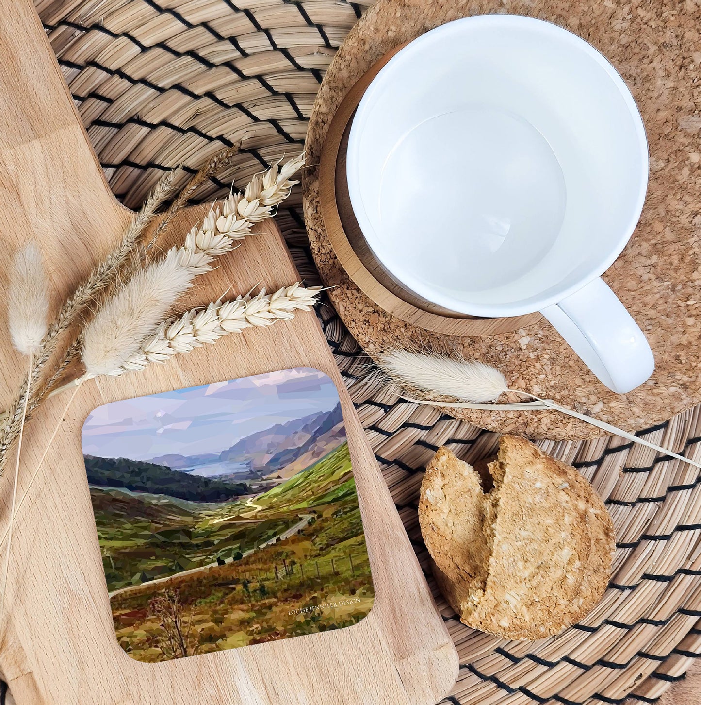 Scottish landscape drinks coaster | Geometric illustration | Glen Docherty