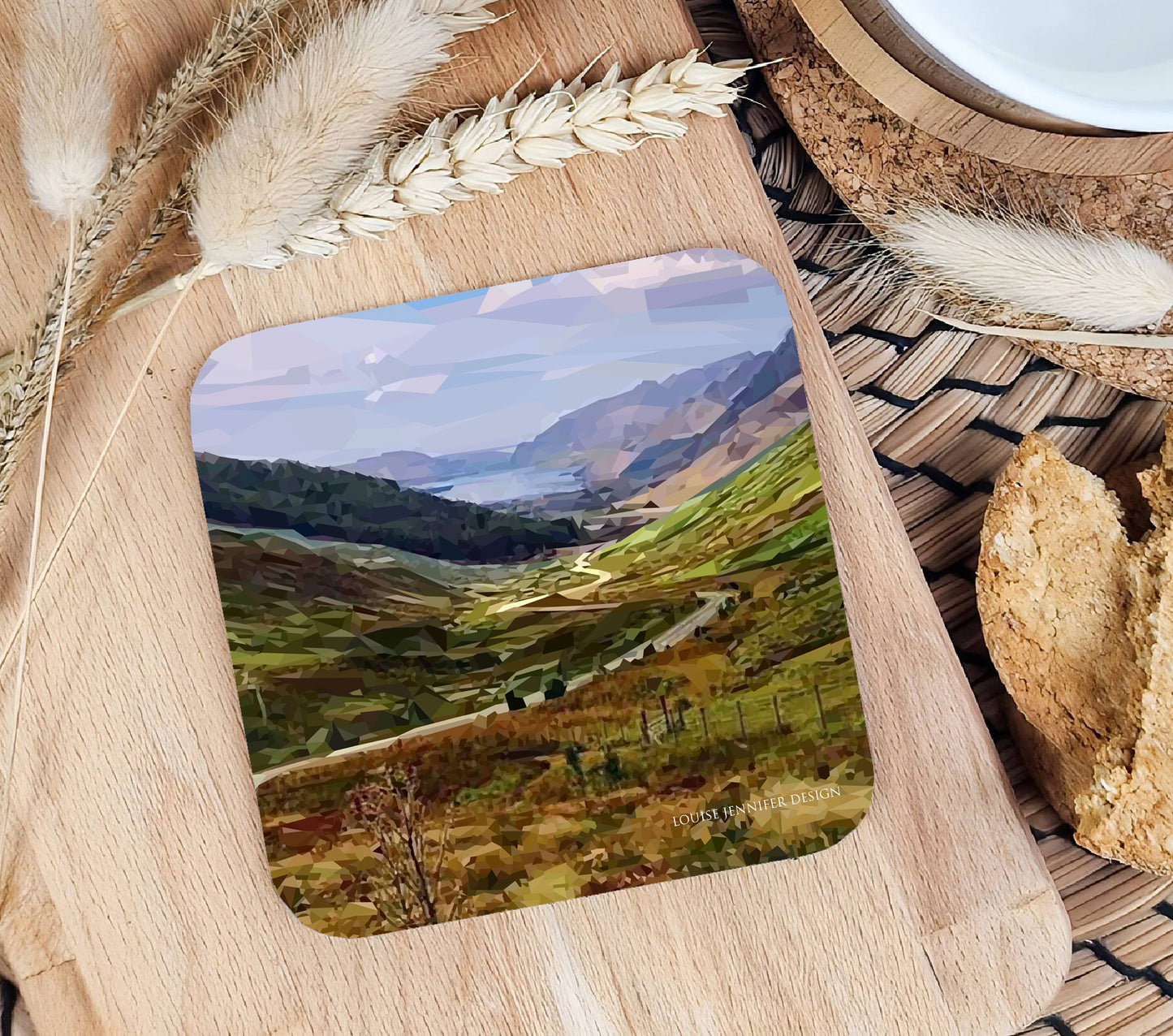 Scottish landscape drinks coaster | Geometric illustration | Glen Docherty