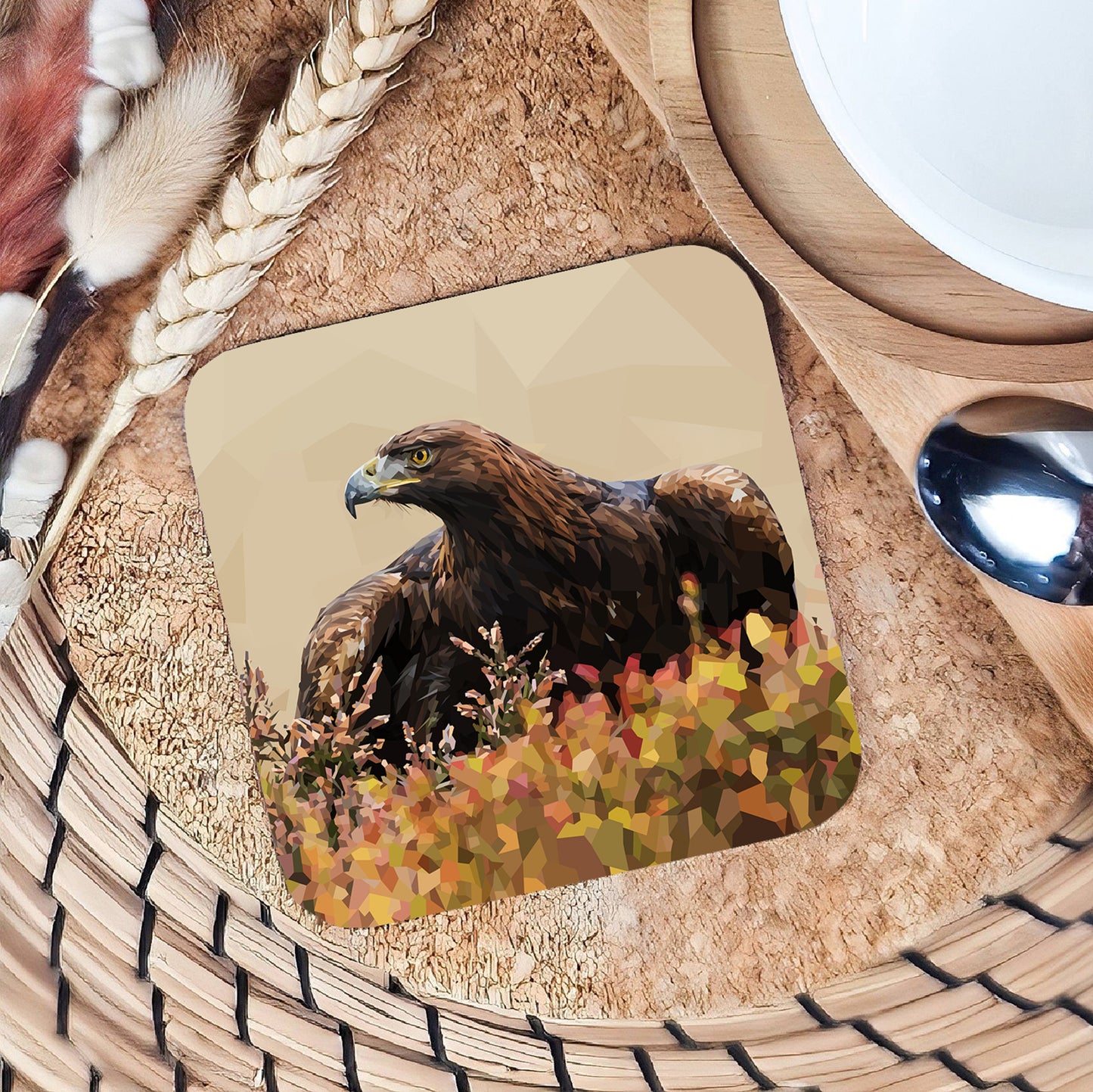 Golden eagle drinks coaster | Geometric illustration | Scottish wildlife