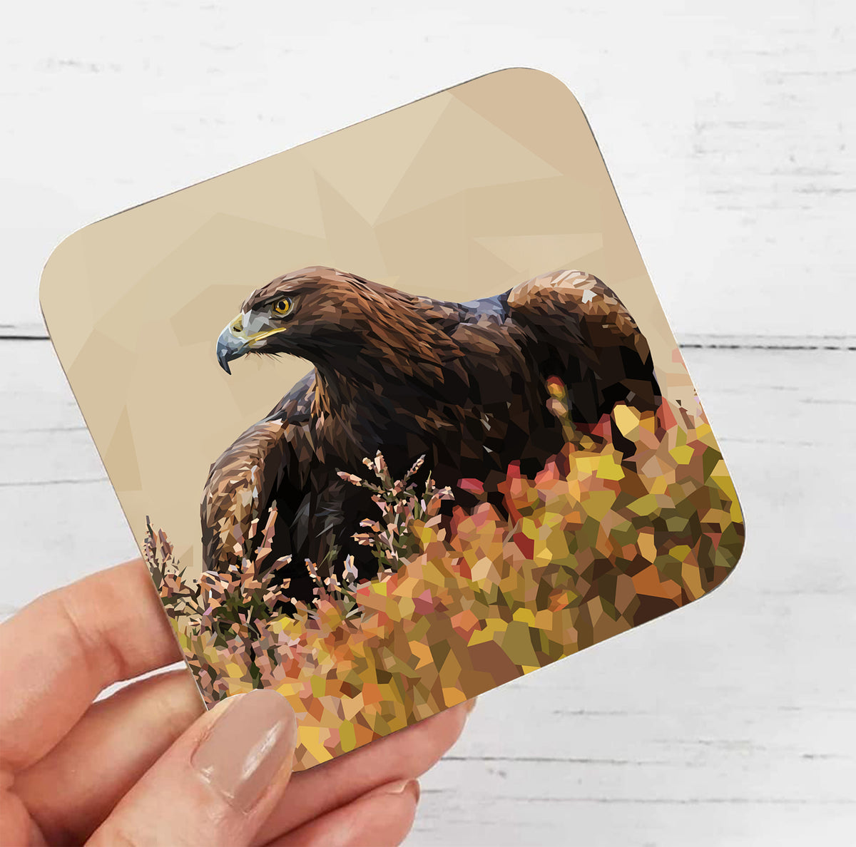 Golden eagle drinks coaster | Geometric illustration | Scottish wildlife