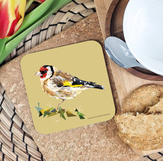Goldfinch drinks coaster | Geometric illustration | Garden birds