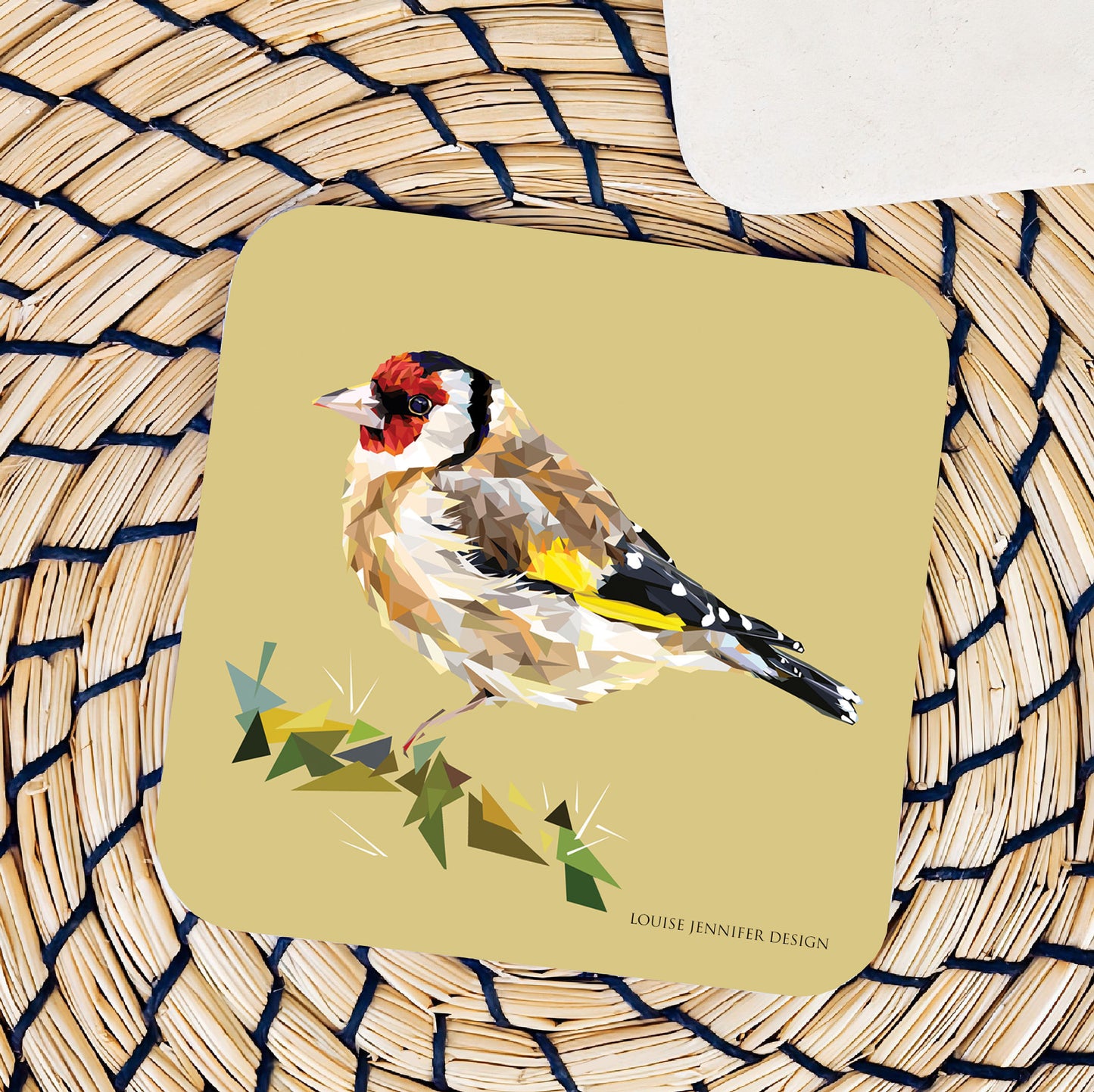 Goldfinch drinks coaster | Geometric illustration | Garden birds
