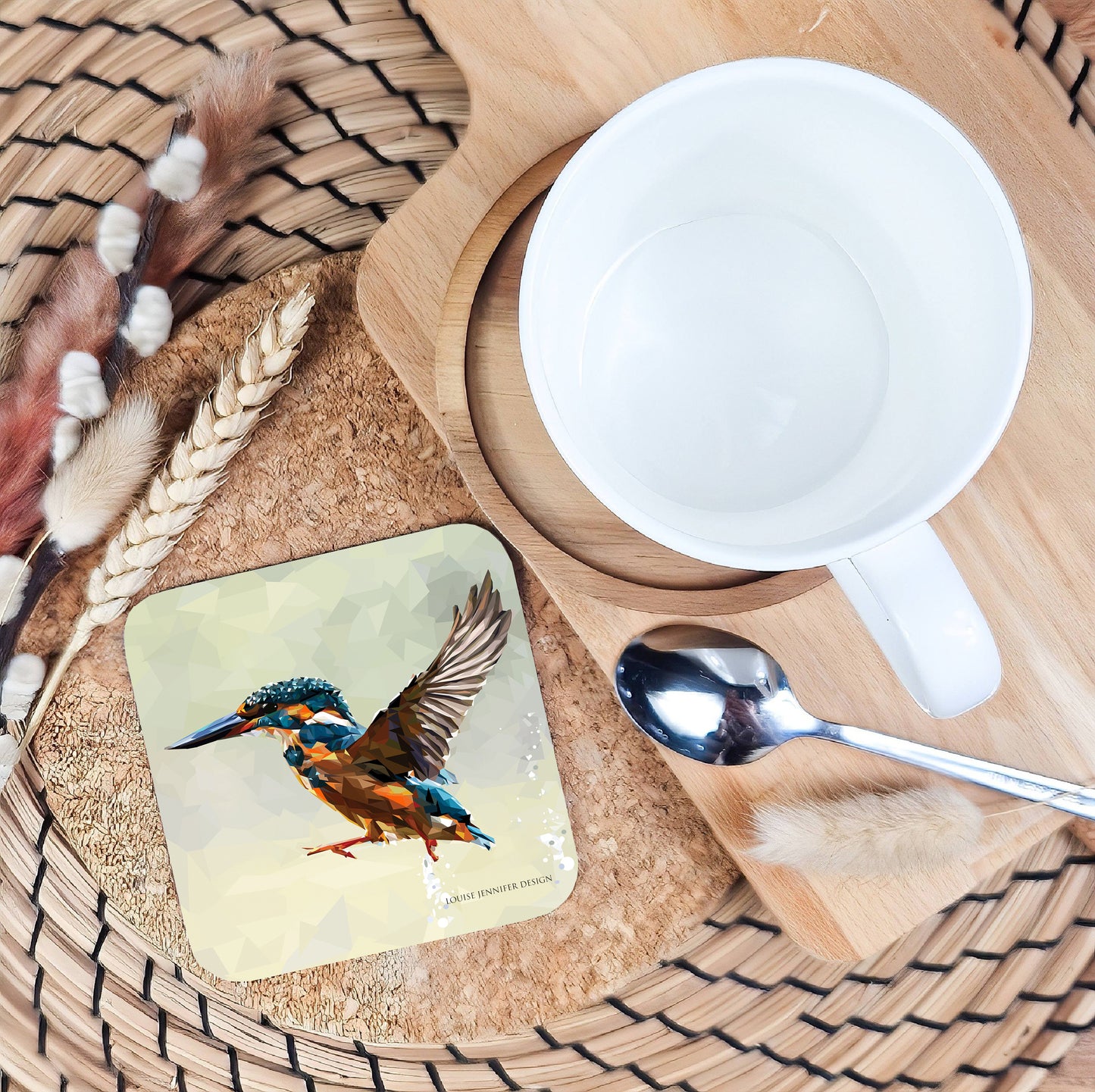 Kingfisher drinks coaster | Geometric illustration | British wild birds