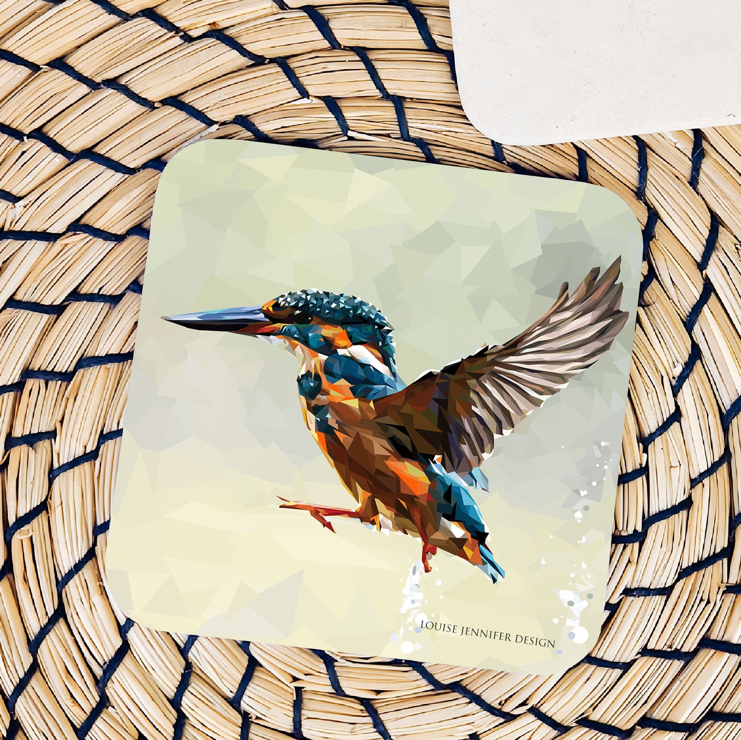 Kingfisher drinks coaster | Geometric illustration | British wild birds