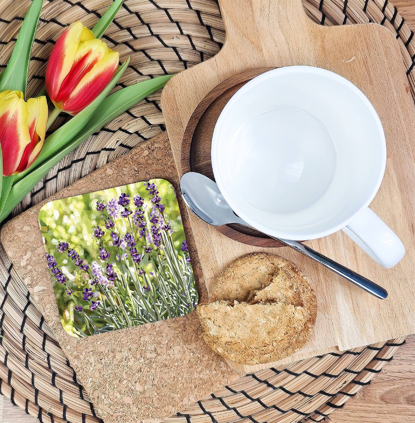 Lavender drinks coaster | Geometric illustration | British flowers
