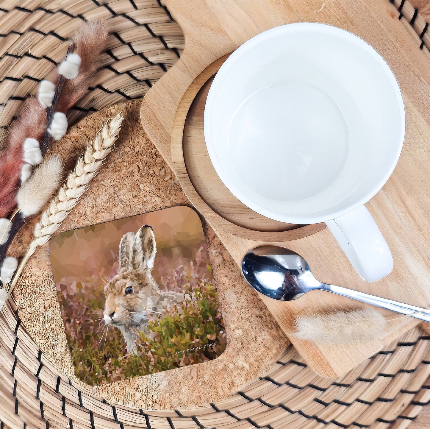 Mountain hare drinks coaster | Geometric illustration | Woodland animals