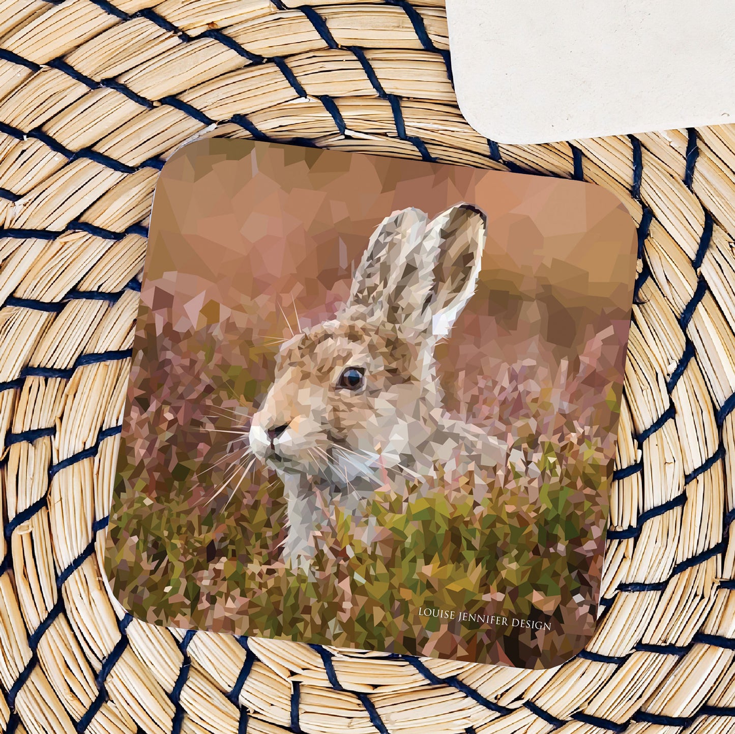 Mountain hare drinks coaster | Geometric illustration | Woodland animals