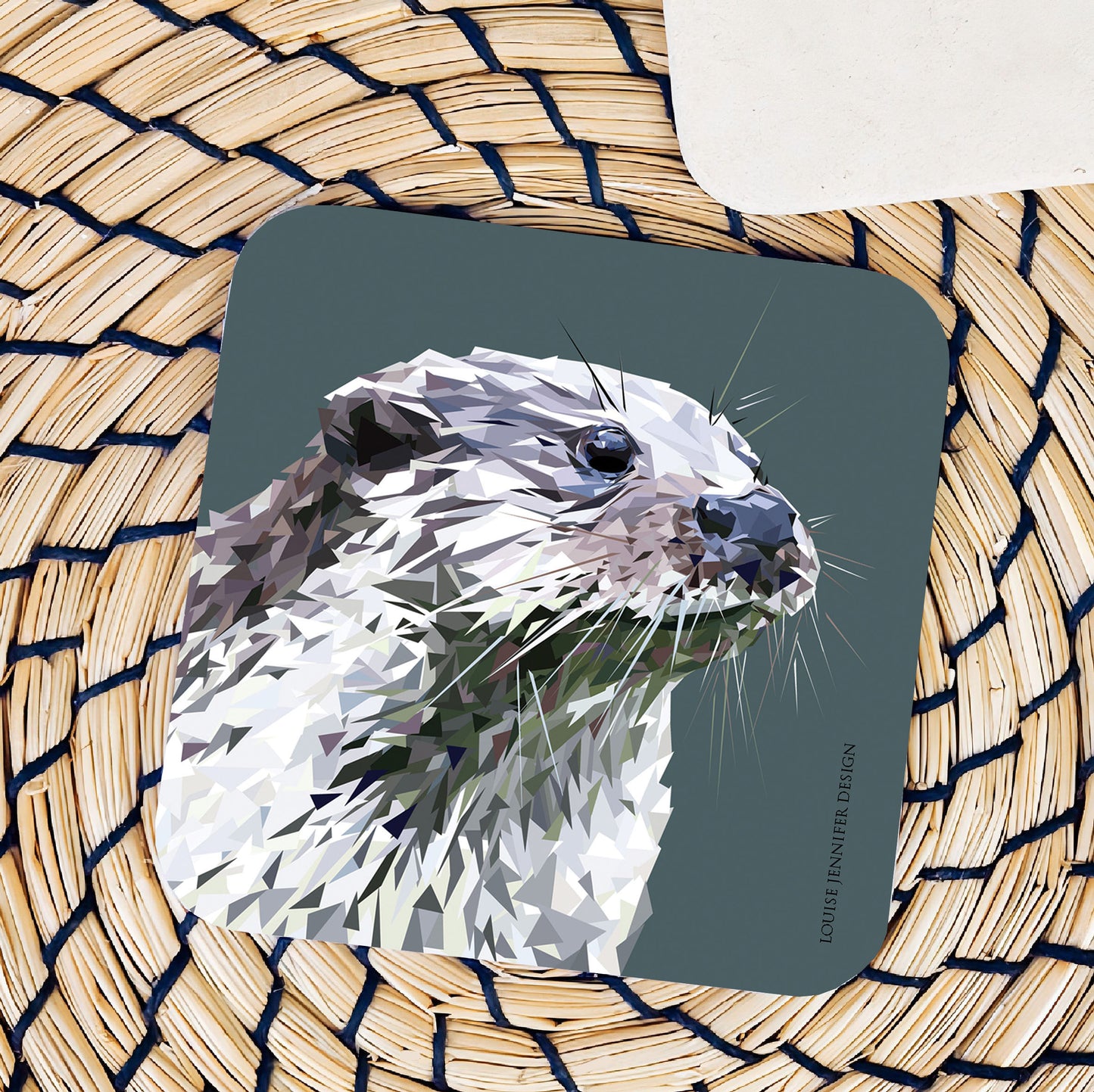 Otter drinks coaster | Geometric illustration | British wildlife