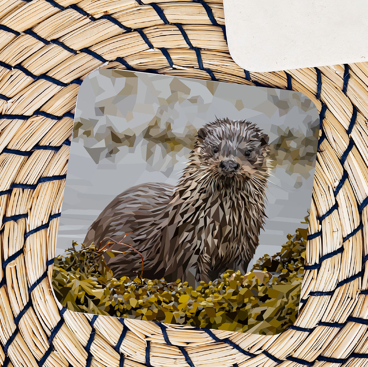 Otter drinks coaster | Geometric illustration | British wildlife