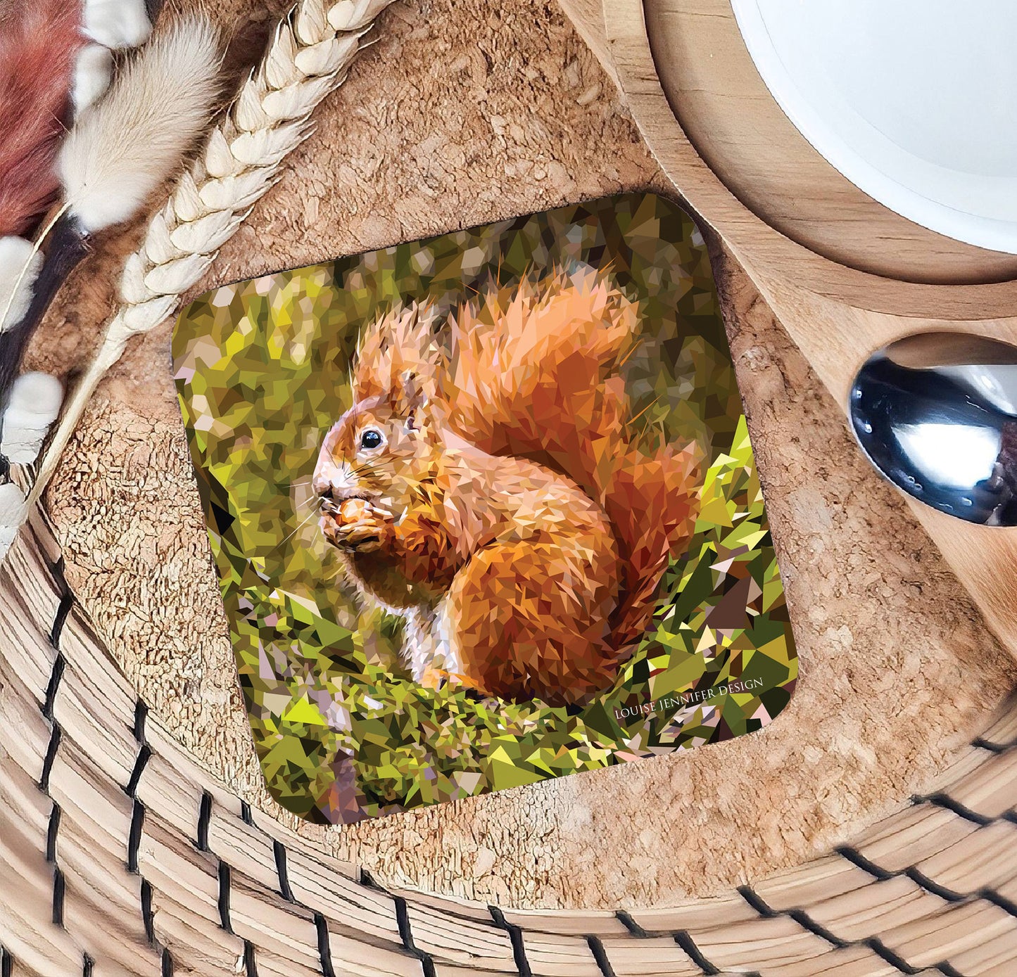 Red squirrel drinks coaster | Geometric illustration | British wildlife
