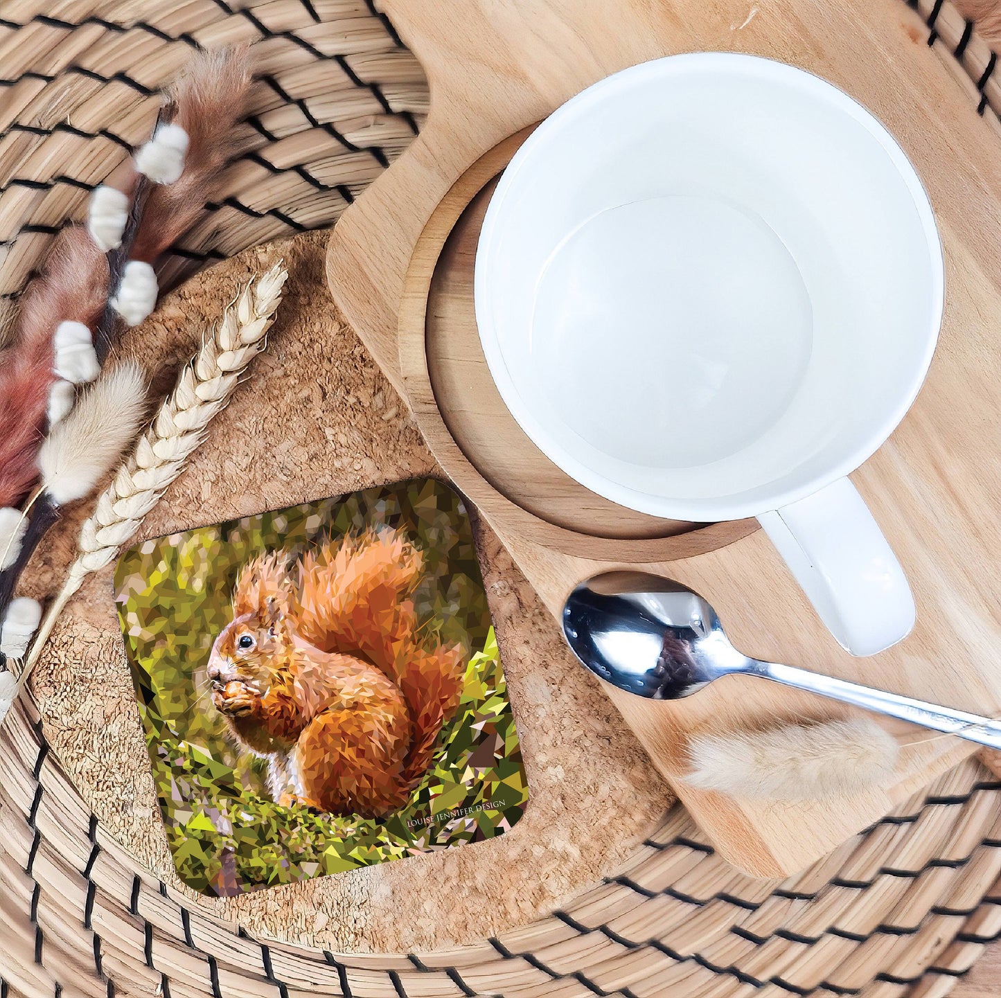 Red squirrel drinks coaster | Geometric illustration | British wildlife