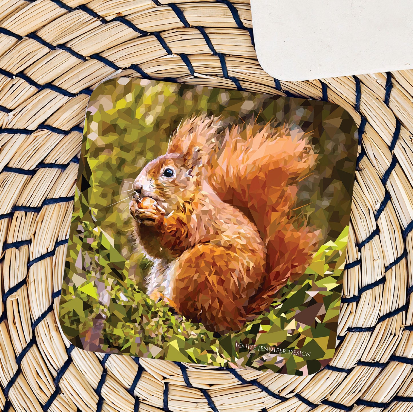 Red squirrel drinks coaster | Geometric illustration | British wildlife