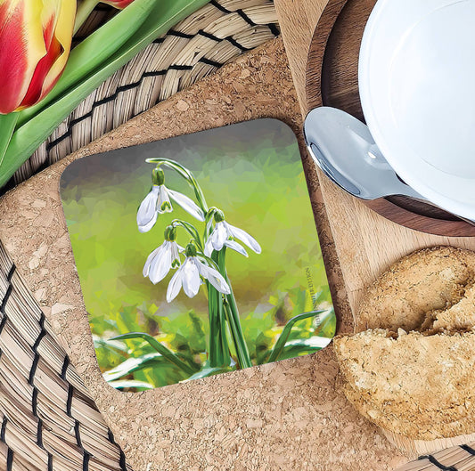 Snowdrops drinks coaster | Geometric illustration | Wildflowers