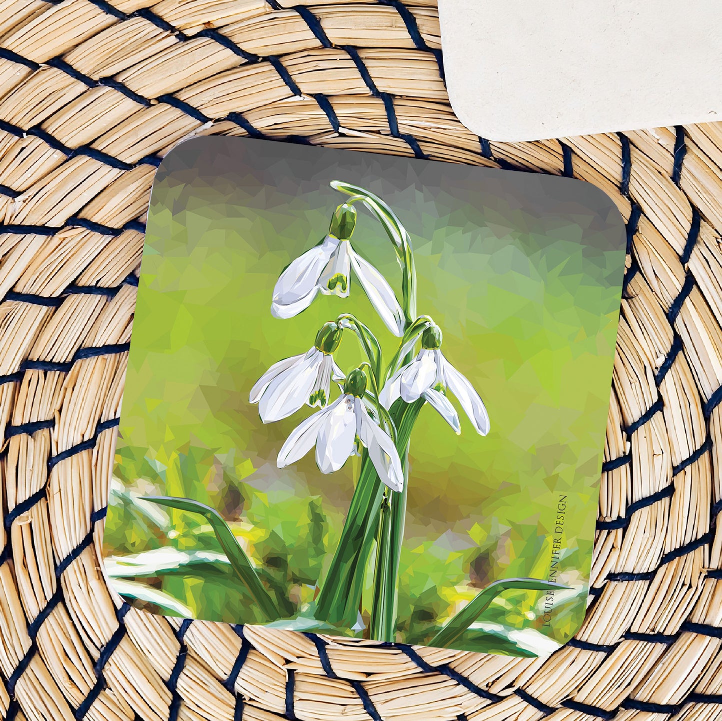 Snowdrops drinks coaster | Geometric illustration | Wildflowers