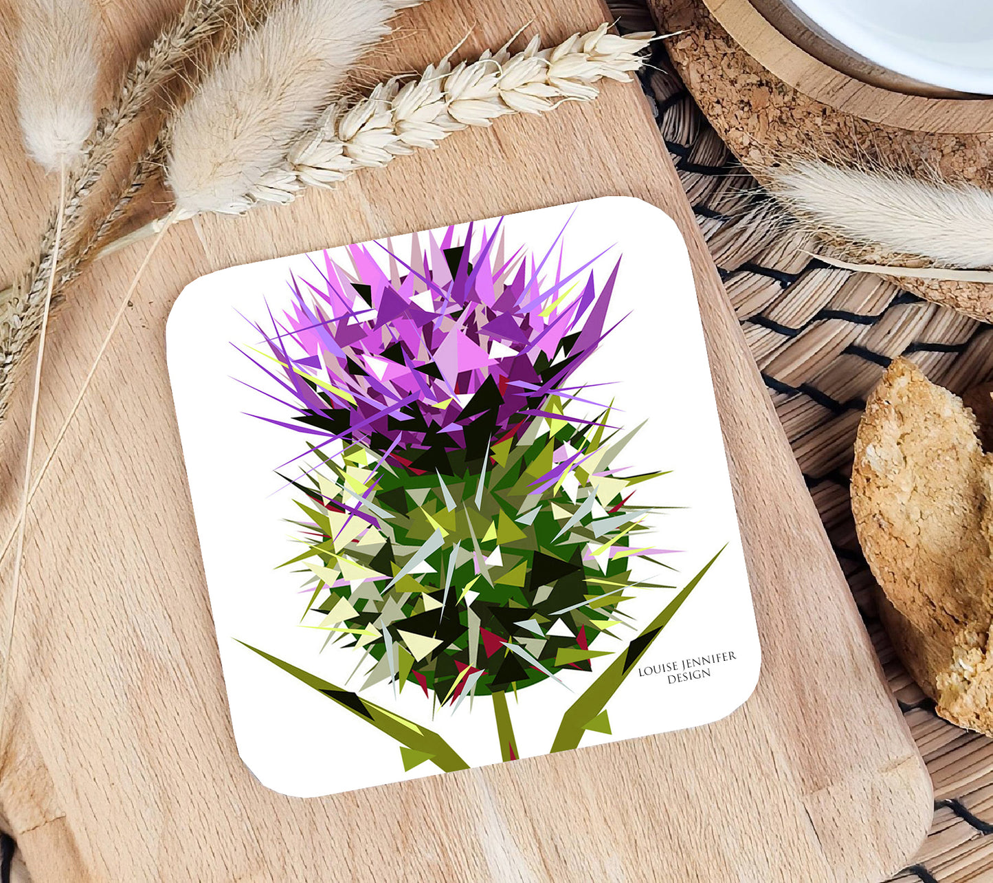 Spear thistle drinks coaster | Geometric illustration | Flower of Scotland
