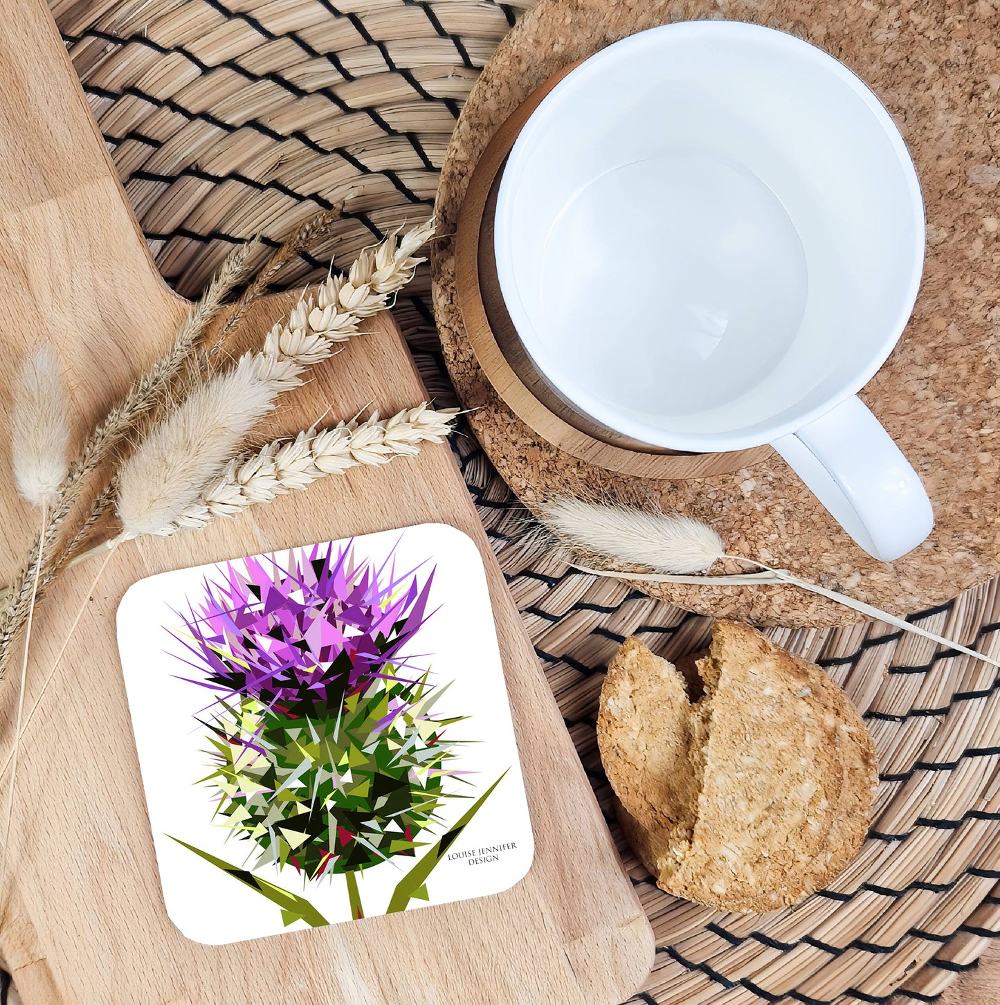 Spear thistle drinks coaster | Geometric illustration | Flower of Scotland
