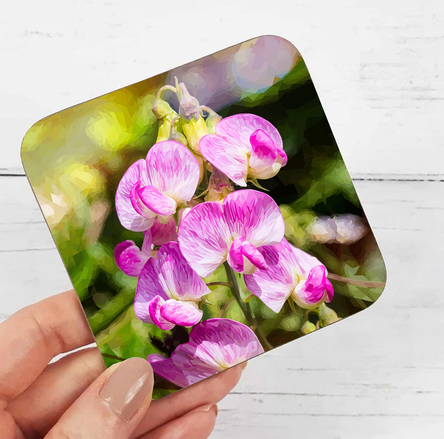 Sweet peas drinks coaster | Geometric illustration | Botanical