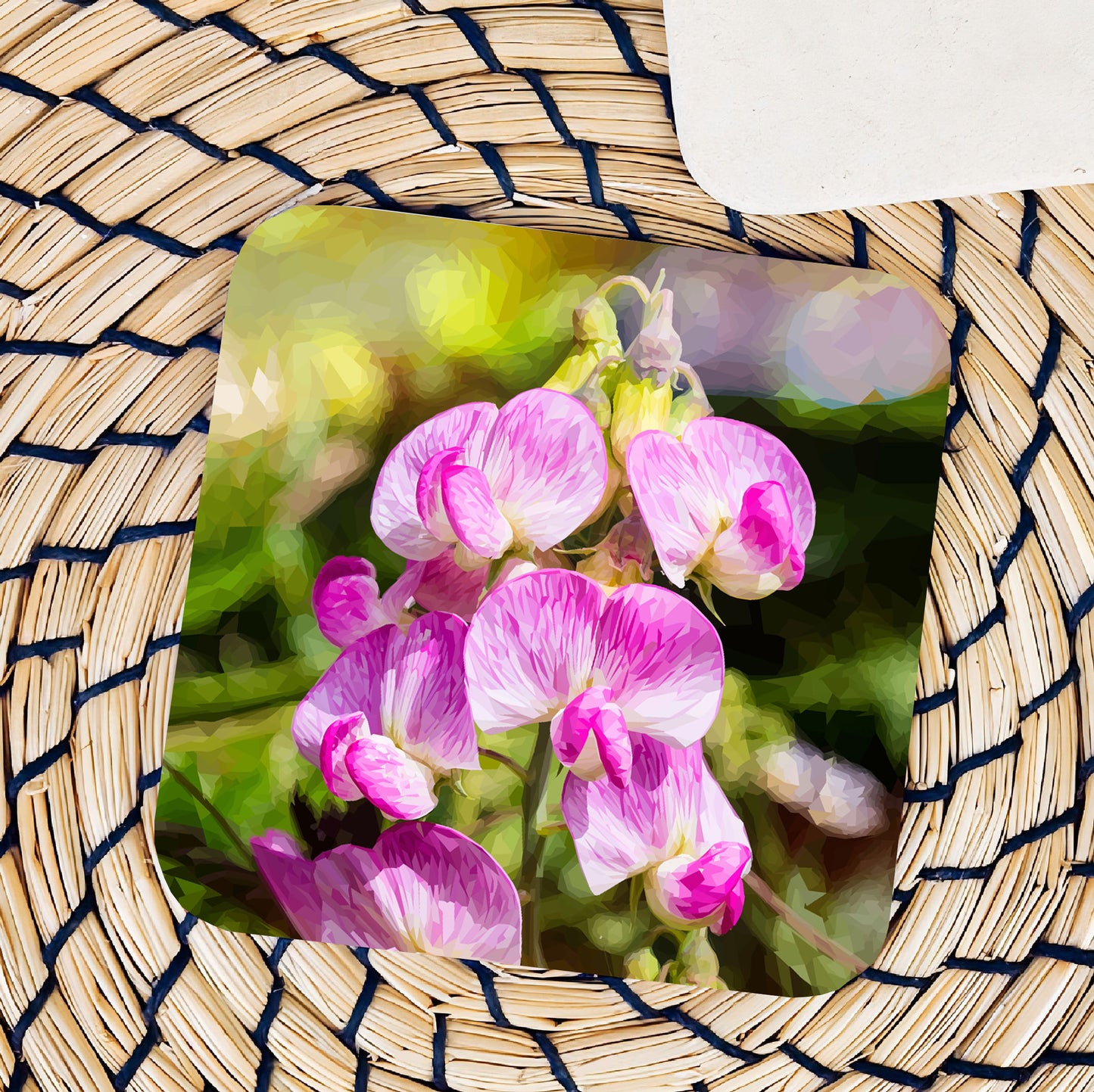 Sweet peas drinks coaster | Geometric illustration | Botanical