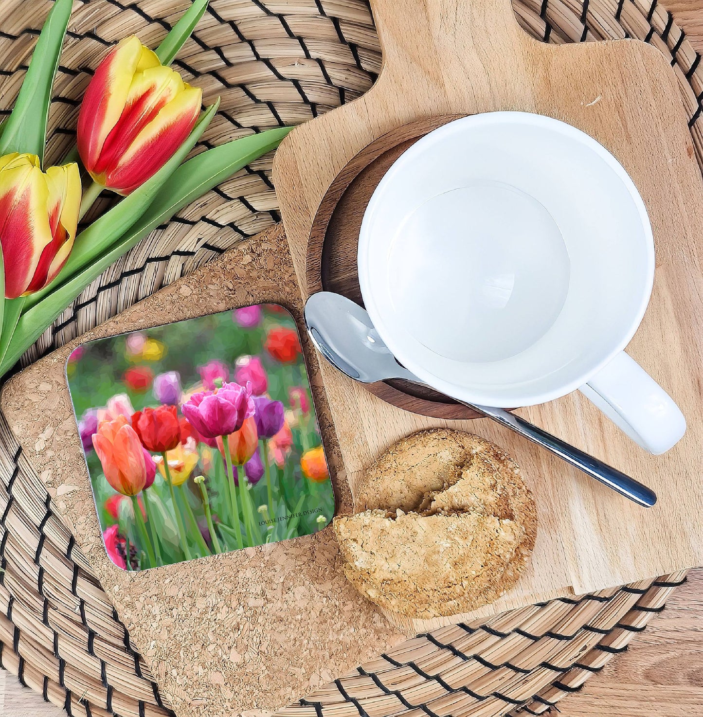 Tulips drinks coaster | Geometric illustration | Wildflowers