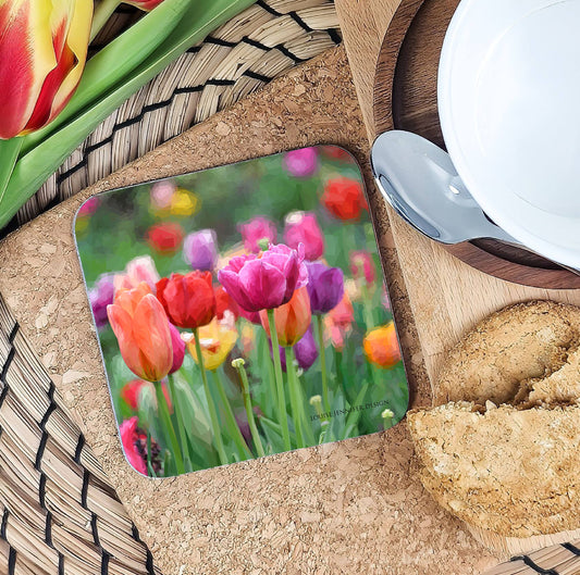 Tulips drinks coaster | Geometric illustration | Wildflowers