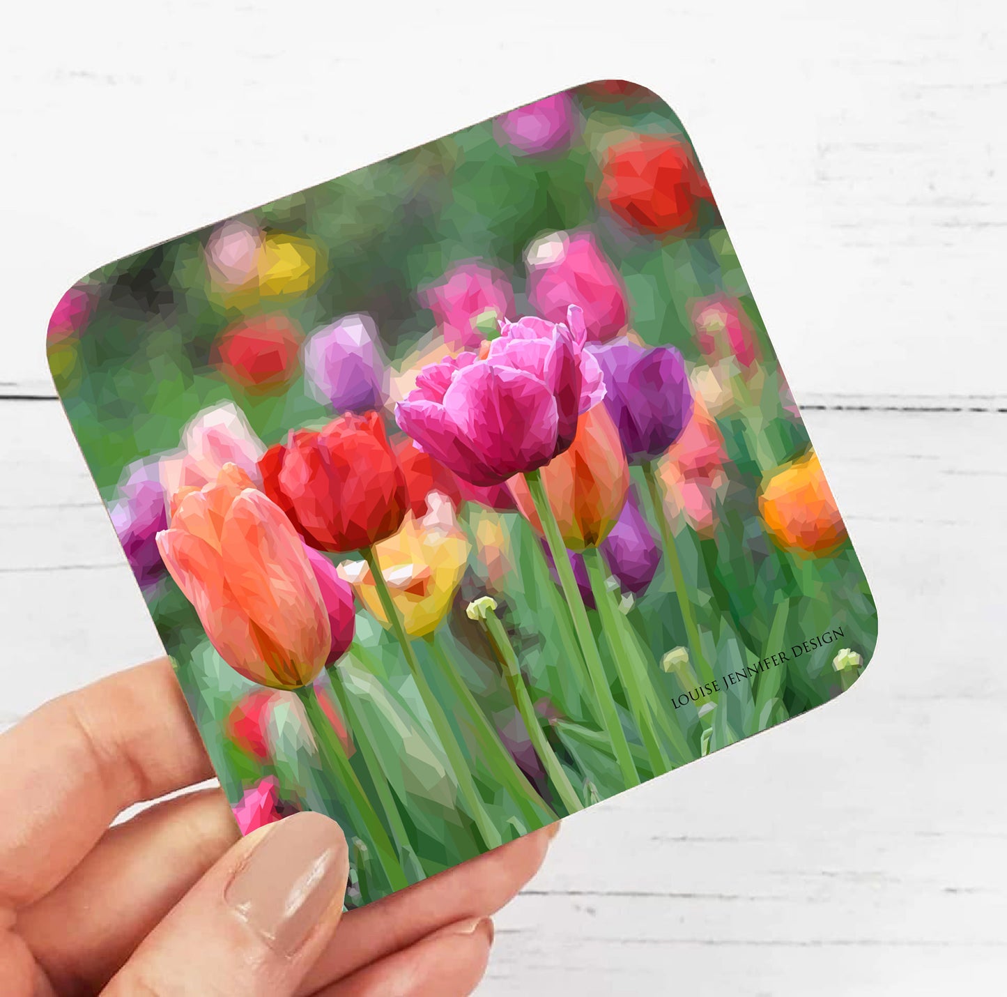 Tulips drinks coaster | Geometric illustration | Wildflowers