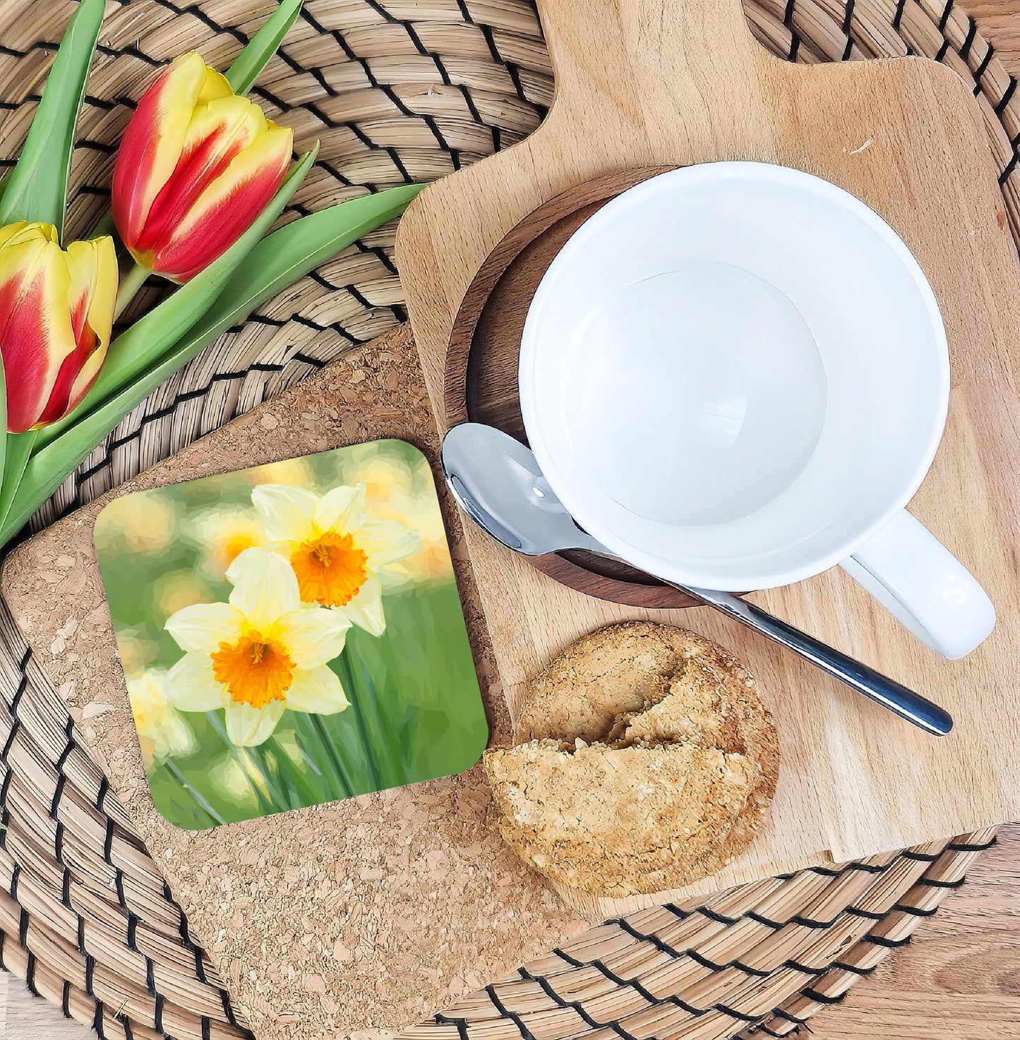 Daffodils drinks coaster | Geometric illustration | Spring flowers