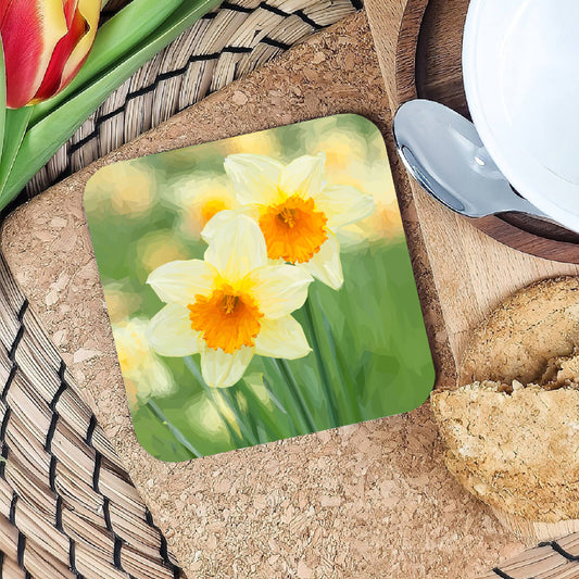 Daffodils drinks coaster | Geometric illustration | Spring flowers